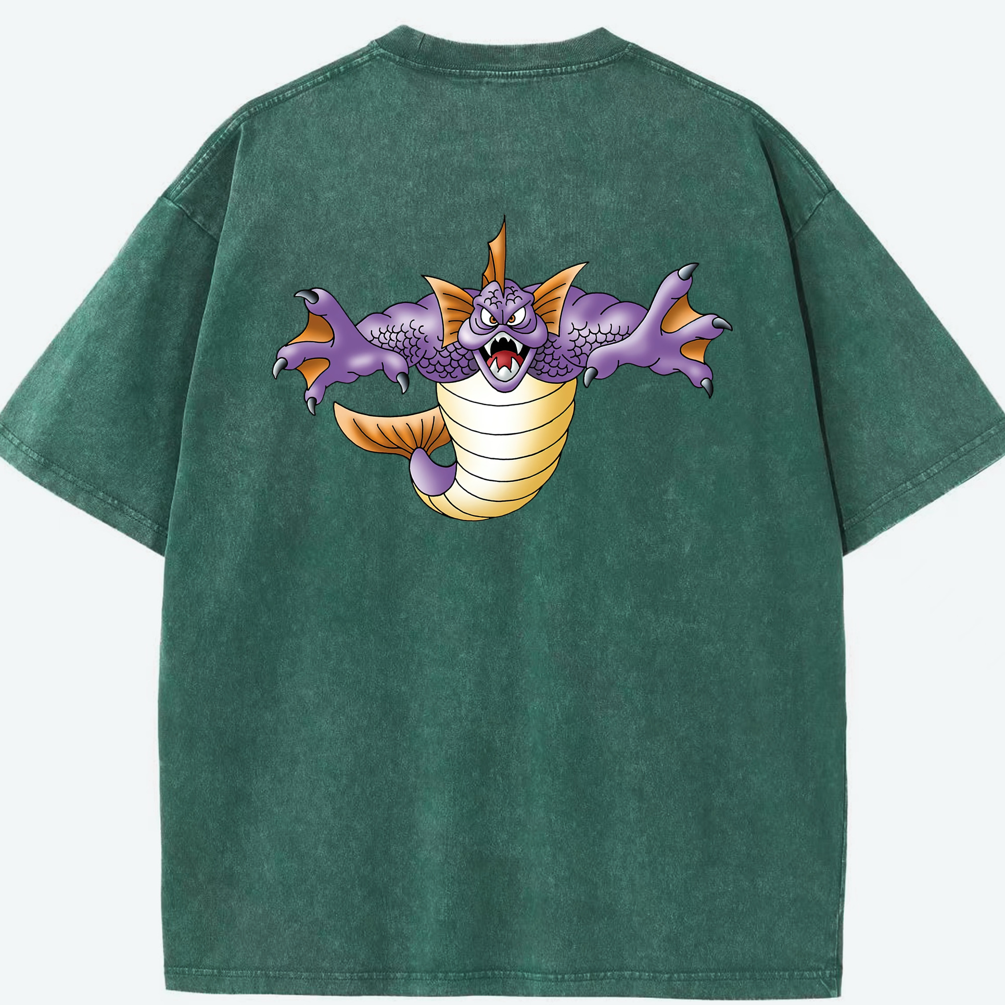 （画像用） ドラゴンクエスト Doragon Kuesuto Dragon Quest 綿100% ヴィンテージ風 半袖Tシャツ（背面プリント）